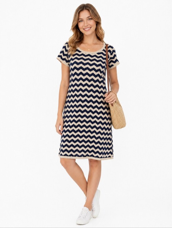 Lilly Pulitzer Dresses & Skirts - Lilly Pulitzer Chevron Knit Shift Dress Navy Cream Merino Wool Size L